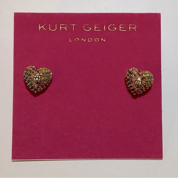 Kurt Geiger London Rainbow Crystal Heart Stud Earrings New - Picture 2 of 5